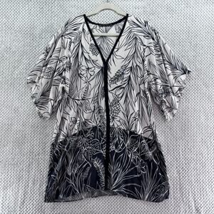 Zara Beach Cover-up Womens M Black White Floral V-Neck Flutter Sleeve